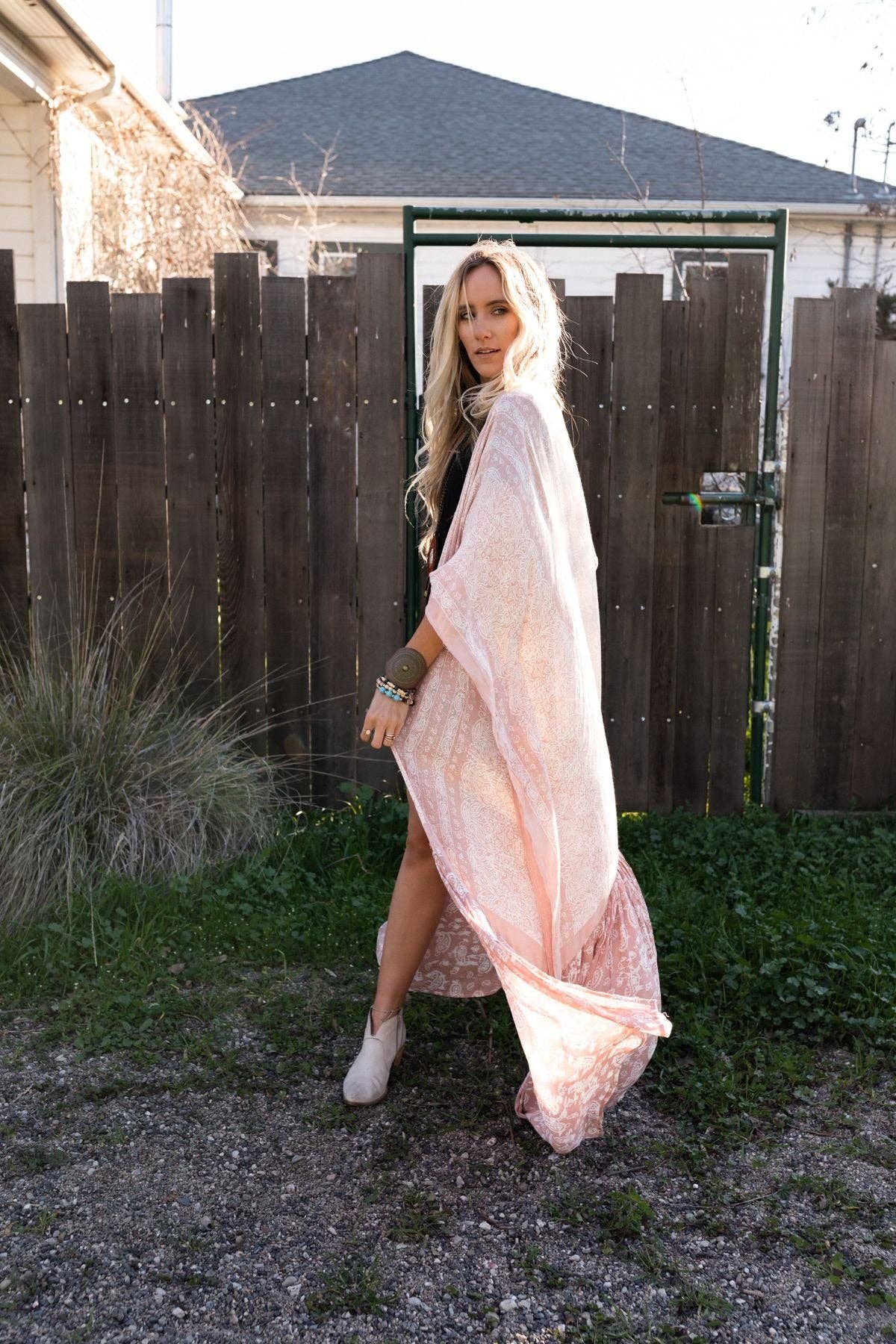 Paisley Tapestry Free Flow Duster Kimono - Blush - Suburban Boho