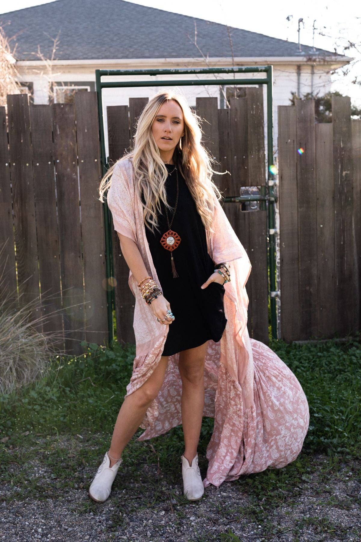 Paisley Tapestry Free Flow Duster Kimono - Blush - Suburban Boho