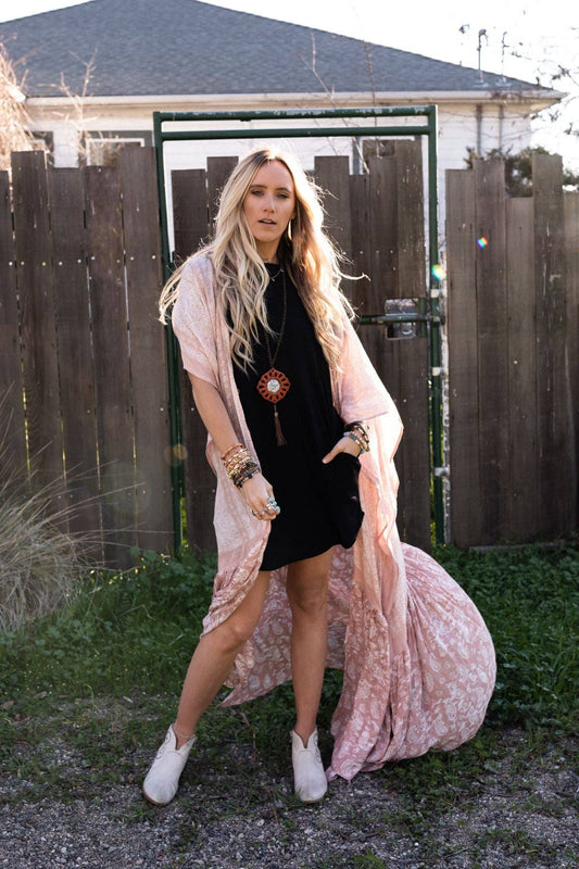 Paisley Tapestry Free Flow Duster Kimono - Blush - Suburban Boho