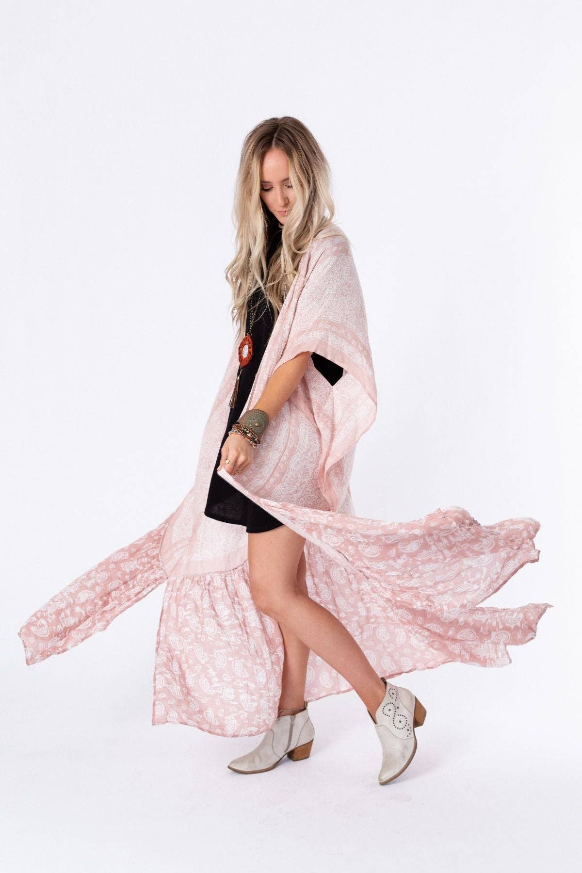 Paisley Tapestry Free Flow Duster Kimono - Blush - Suburban Boho