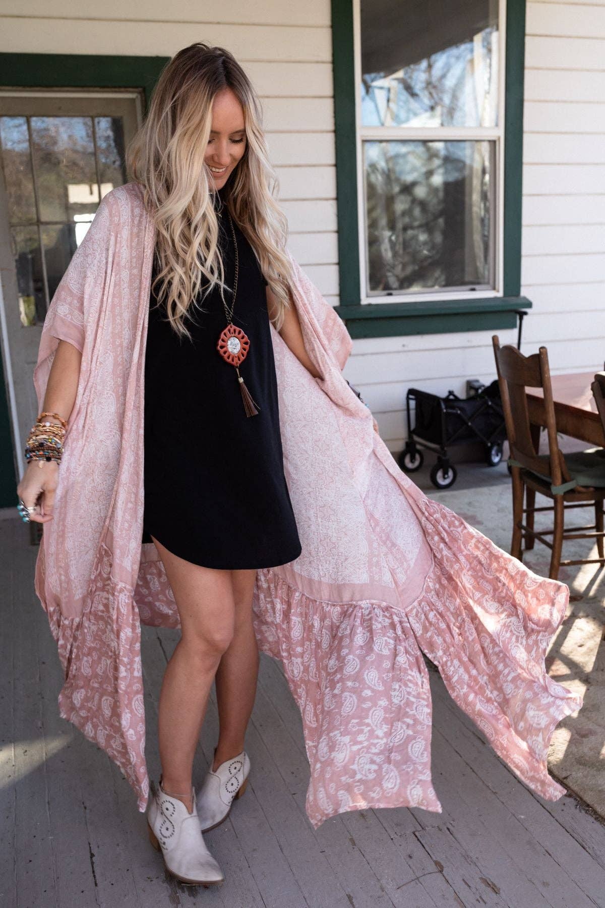 Paisley Tapestry Free Flow Duster Kimono - Blush - Suburban Boho