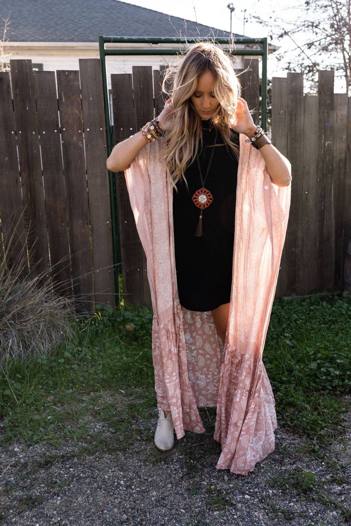 Paisley Tapestry Free Flow Duster Kimono - Blush - Suburban Boho