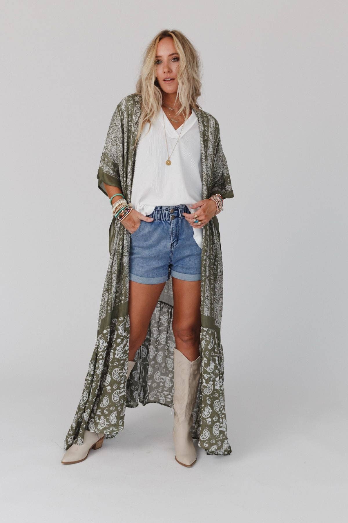 Paisley Tapestry Free Flow Duster Kimono - Olive - Suburban Boho