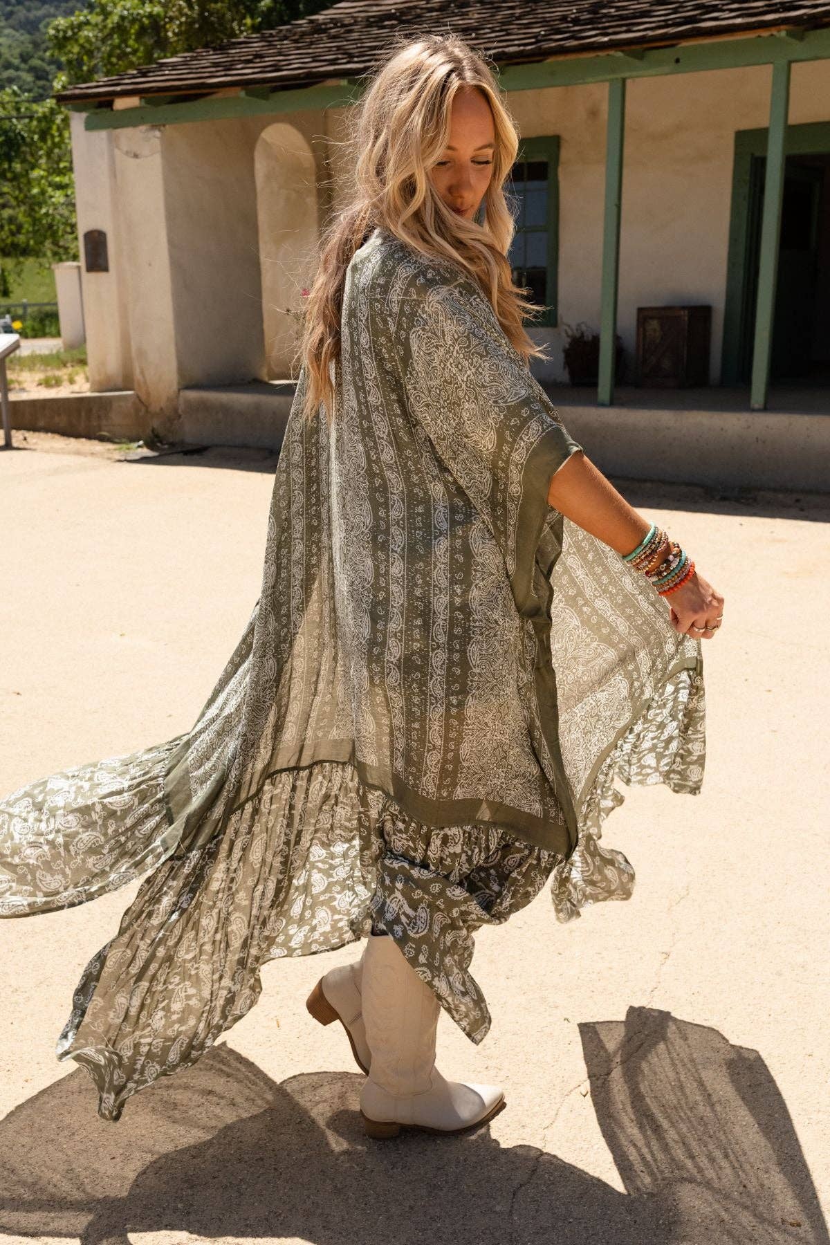 Paisley Tapestry Free Flow Duster Kimono - Olive - Suburban Boho