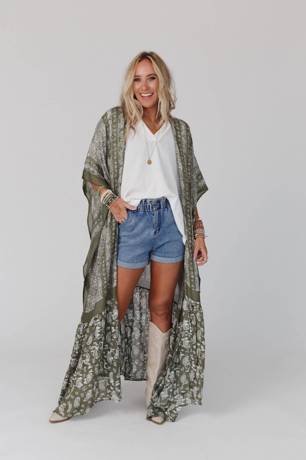 Paisley Tapestry Free Flow Duster Kimono - Olive - Suburban Boho