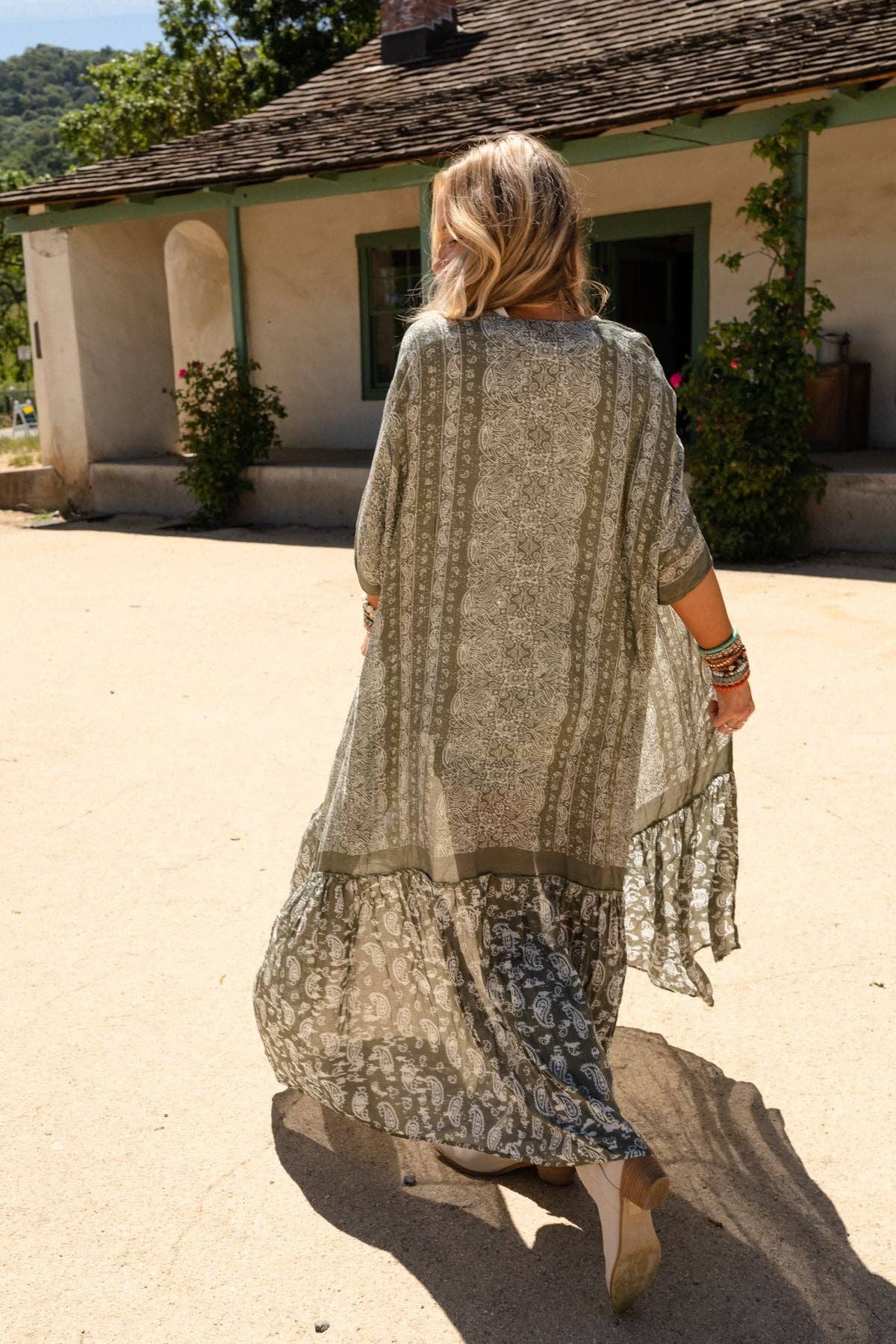 Paisley Tapestry Free Flow Duster Kimono - Olive - Suburban Boho