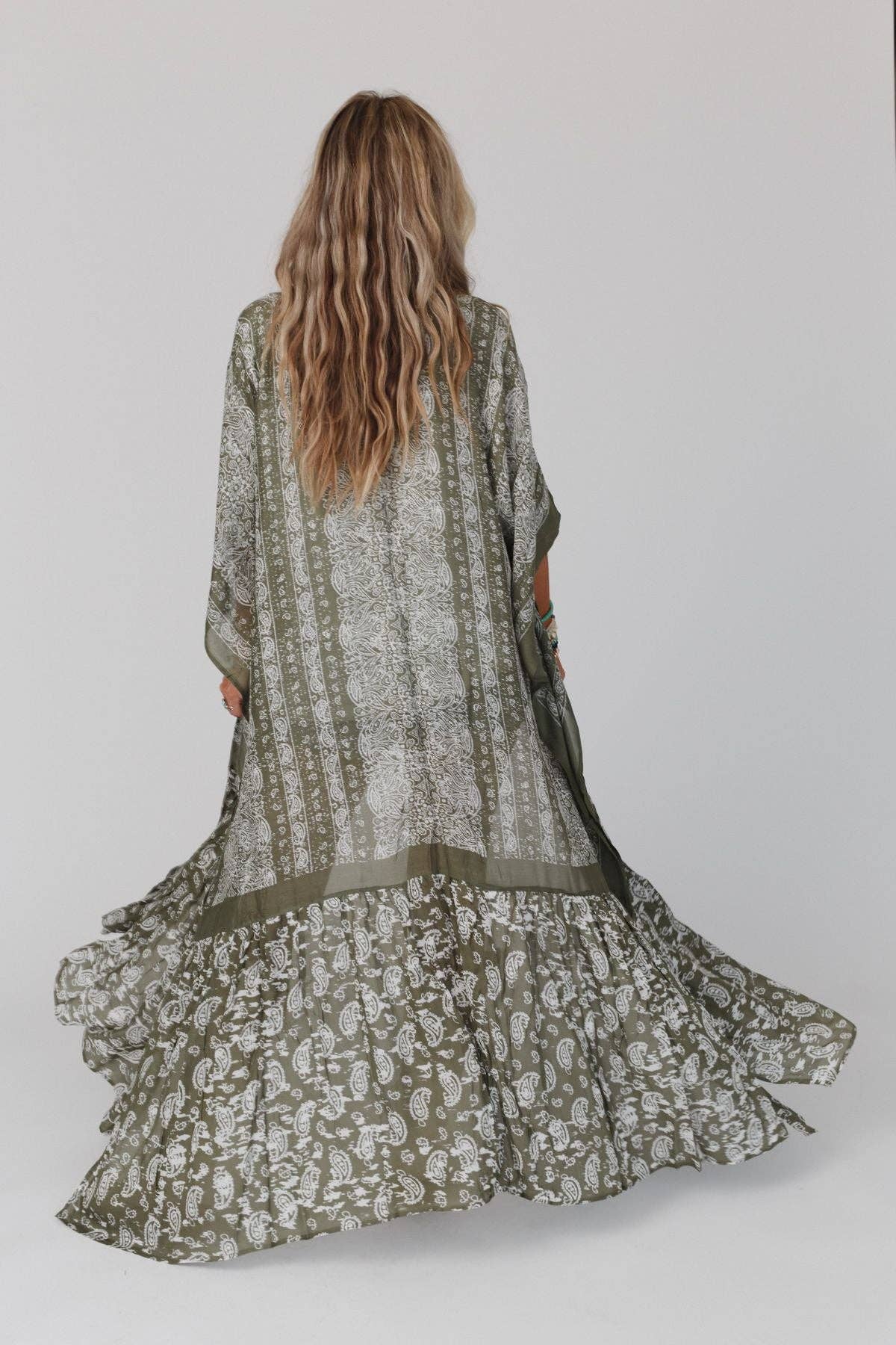 Paisley Tapestry Free Flow Duster Kimono - Olive - Suburban Boho