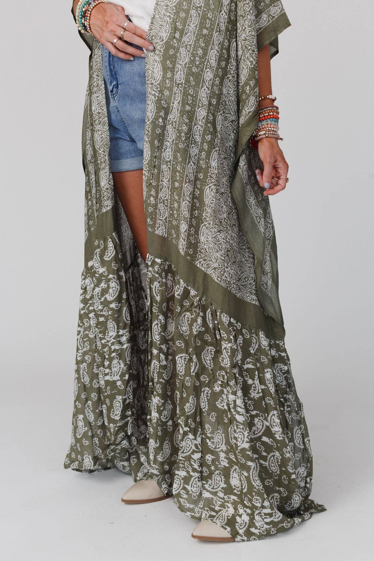 Paisley Tapestry Free Flow Duster Kimono - Olive - Suburban Boho