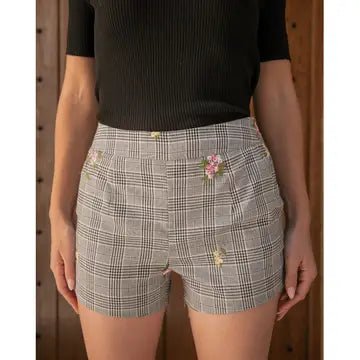 Plaid Shorts with Floral Embroidery - Suburban Boho