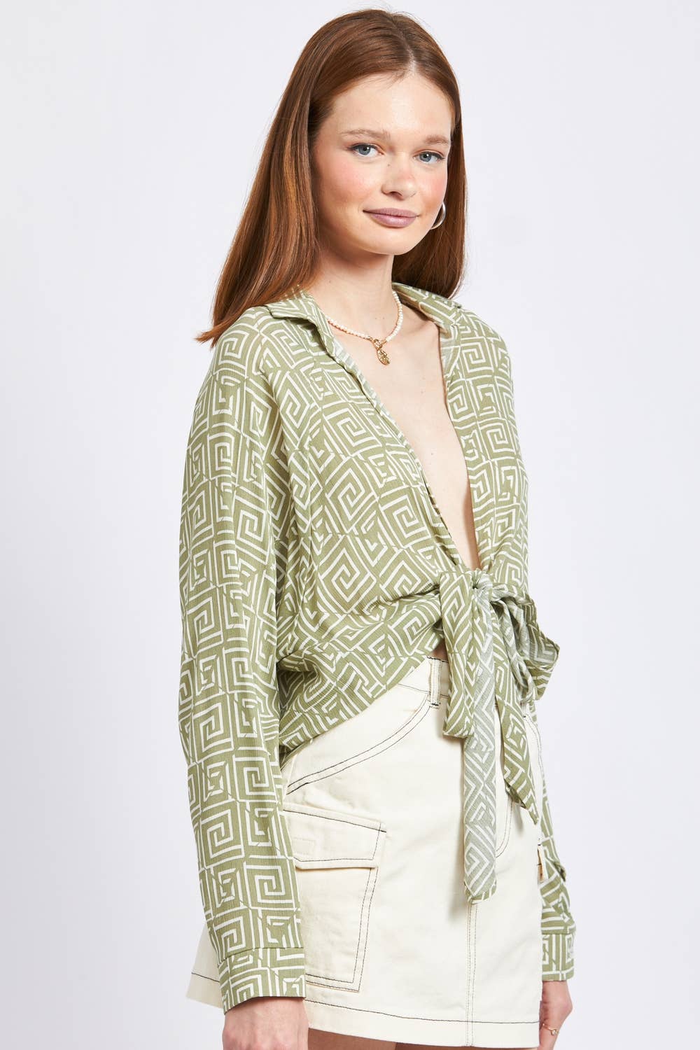 PRINTED TIE FRONT TOP - Suburban Boho
