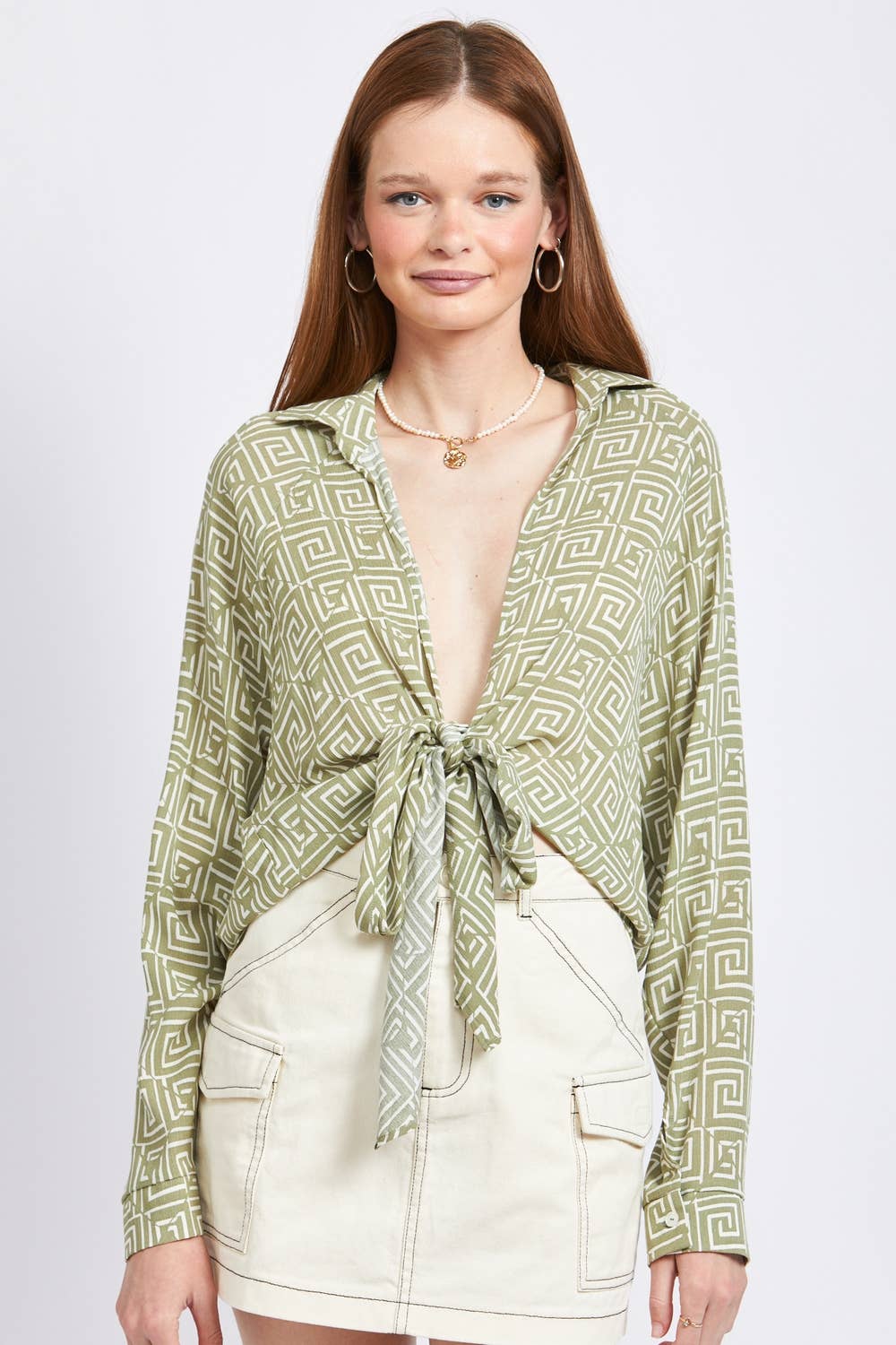 PRINTED TIE FRONT TOP - Suburban Boho