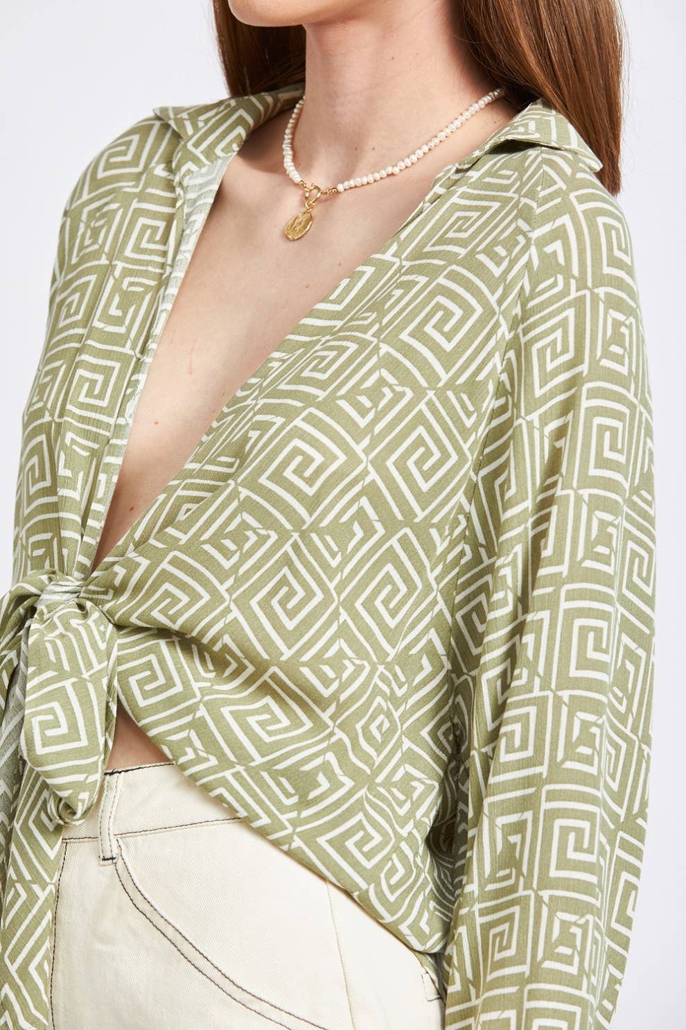 PRINTED TIE FRONT TOP - Suburban Boho