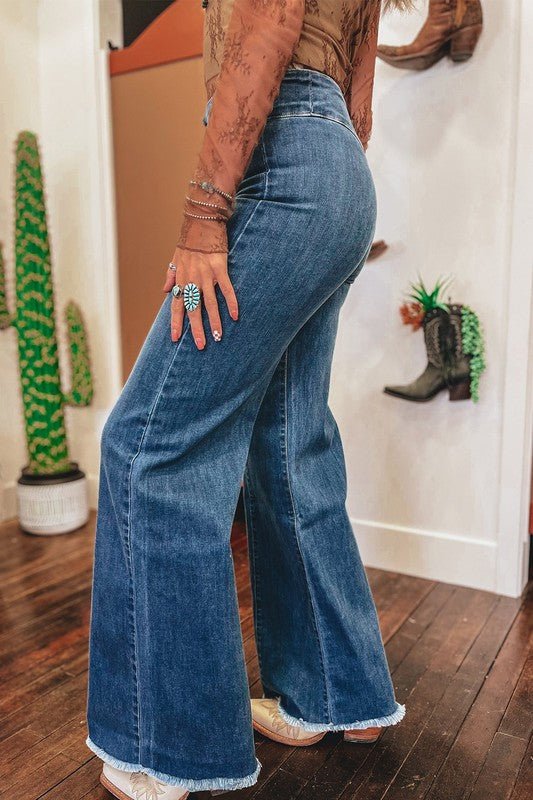 Raw Hem Flare Jeans - Suburban Boho