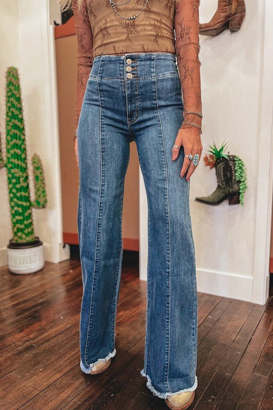 Raw Hem Flare Jeans - Suburban Boho