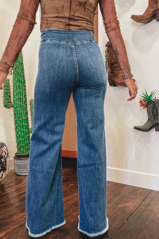 Raw Hem Flare Jeans - Suburban Boho