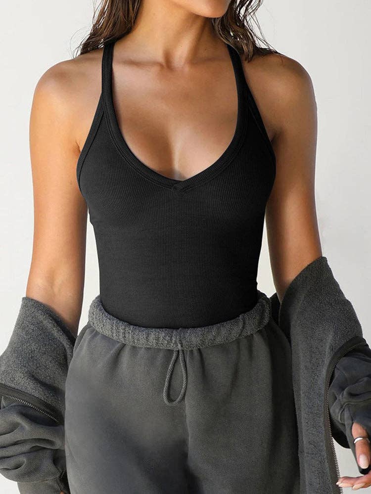 Ribbed V Neck Cami Tank Slim Fit Basic Summer Top - Suburban Boho
