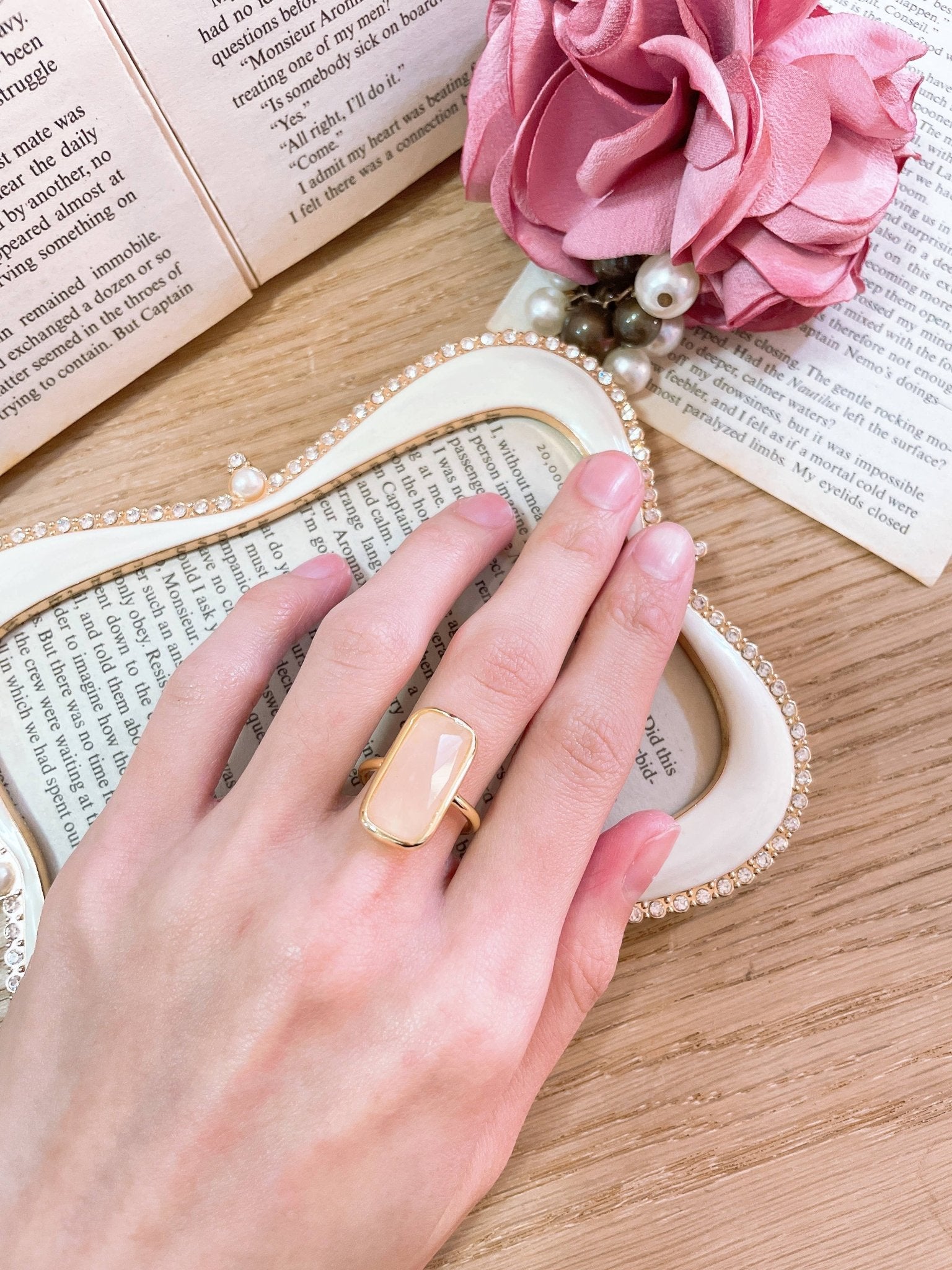 Rose Quartz Rectangle Ring - GF - Suburban Boho