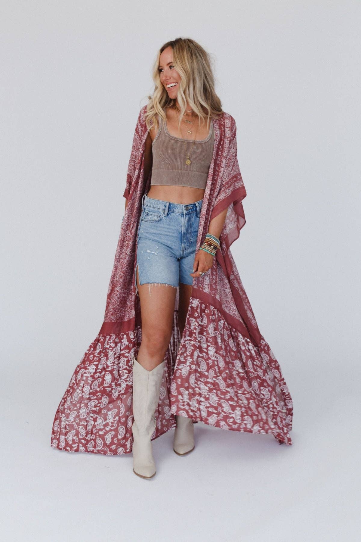Three Bird Nest Paisley Tapestry Free Flow Duster Kimono - Wine - Suburban Boho