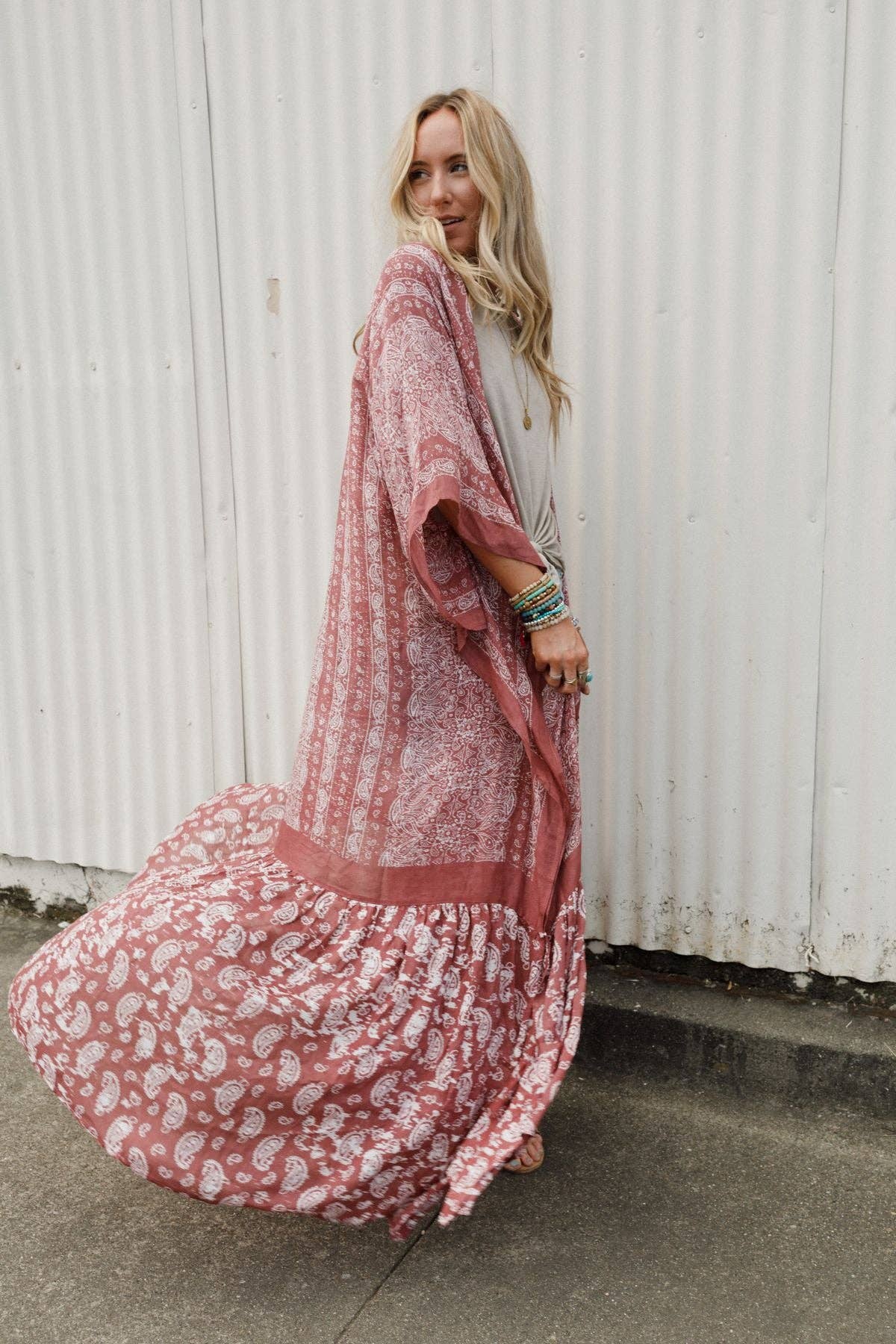 Three Bird Nest Paisley Tapestry Free Flow Duster Kimono - Wine - Suburban Boho