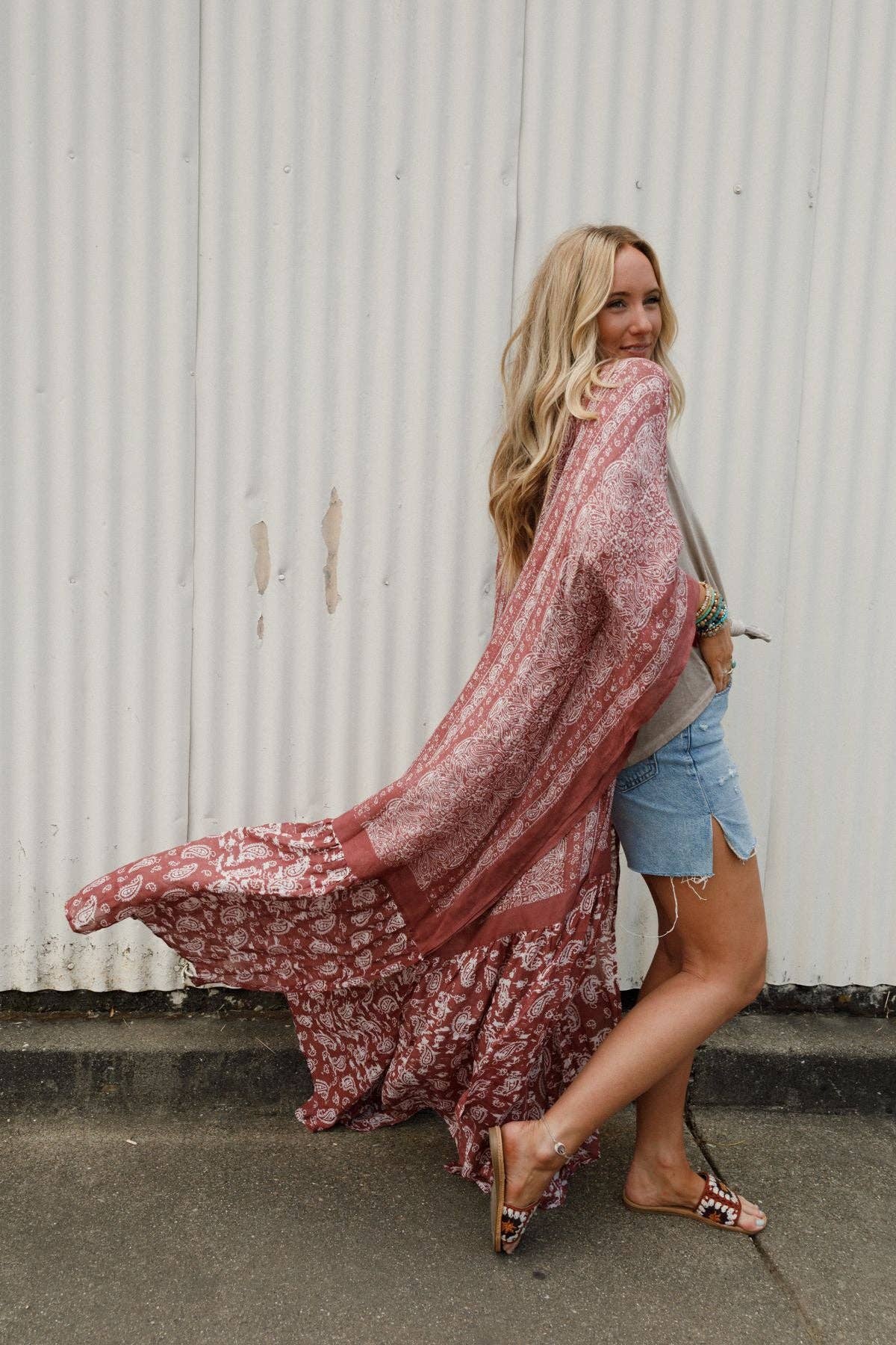Three Bird Nest Paisley Tapestry Free Flow Duster Kimono - Wine - Suburban Boho