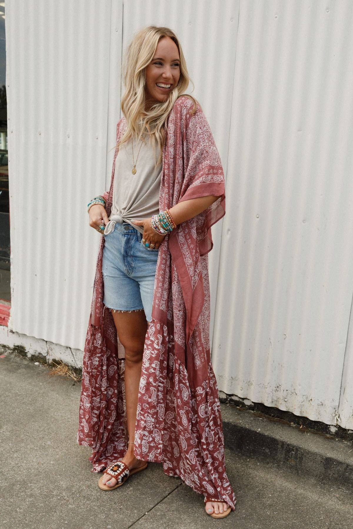 Three Bird Nest Paisley Tapestry Free Flow Duster Kimono - Wine - Suburban Boho