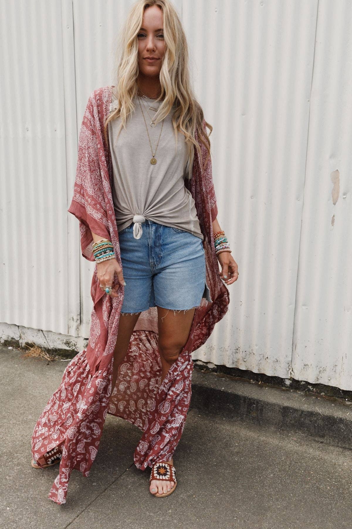 Three Bird Nest Paisley Tapestry Free Flow Duster Kimono - Wine - Suburban Boho