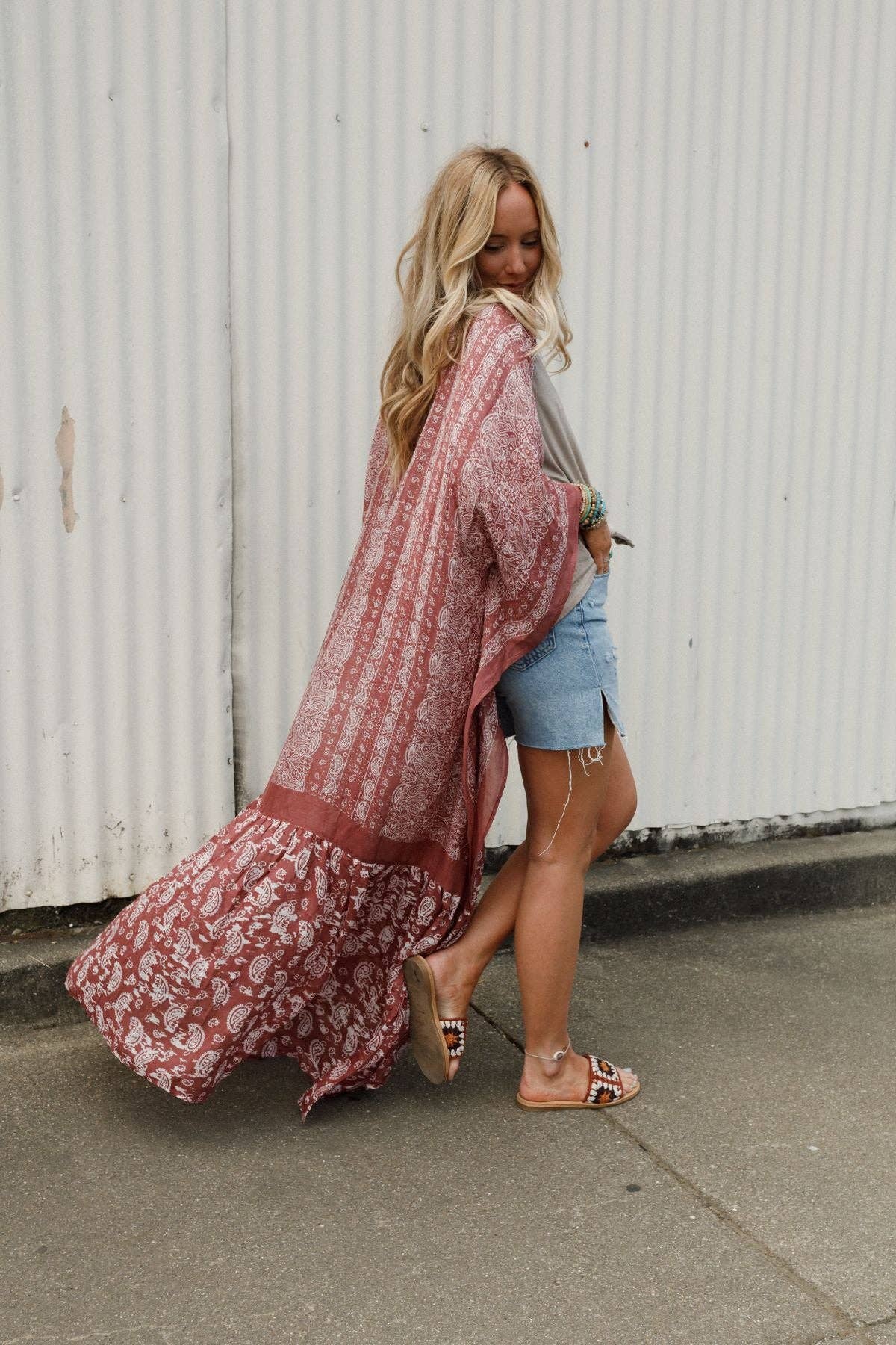 Three Bird Nest Paisley Tapestry Free Flow Duster Kimono - Wine - Suburban Boho