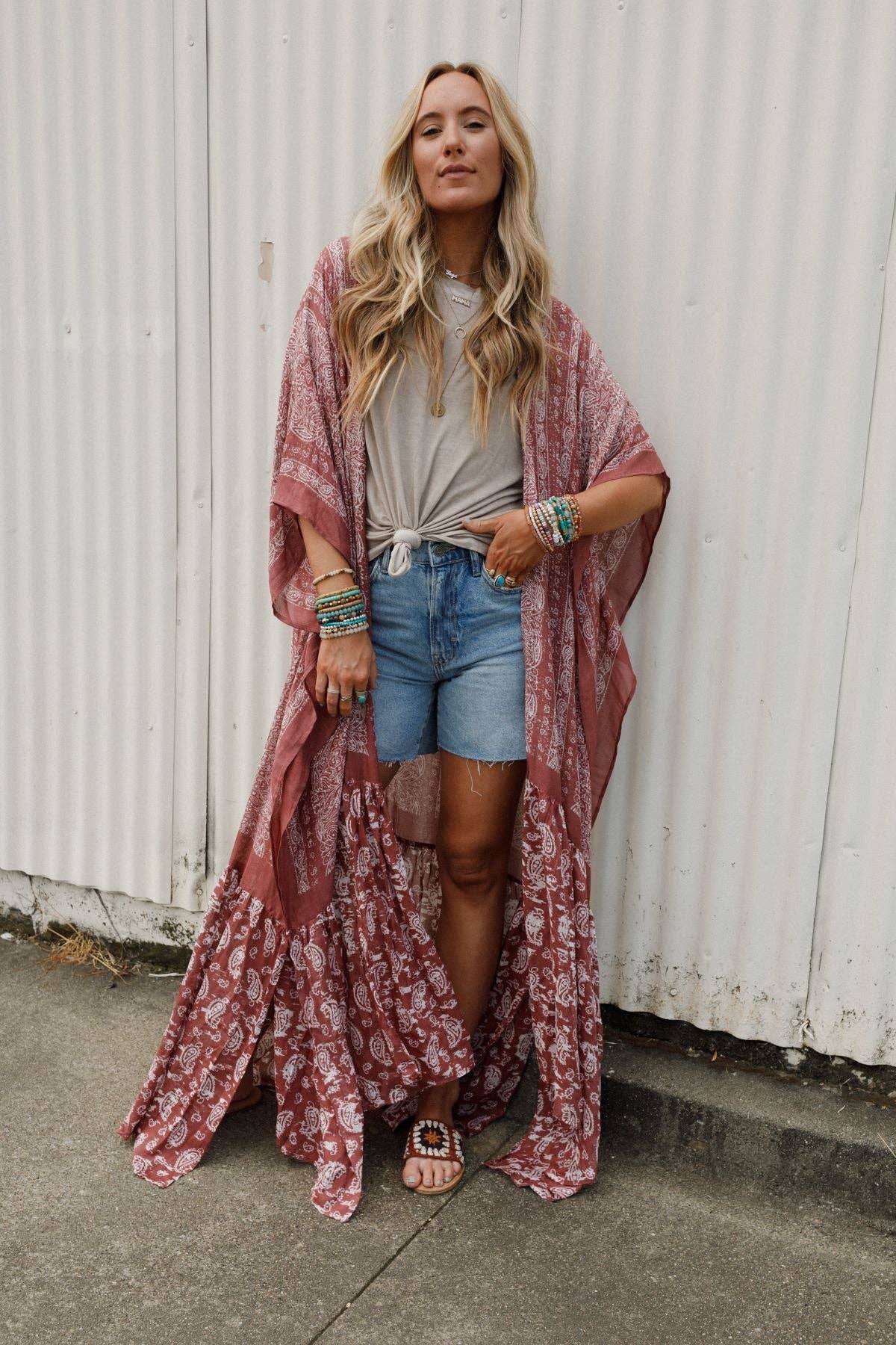 Three Bird Nest Paisley Tapestry Free Flow Duster Kimono - Wine - Suburban Boho