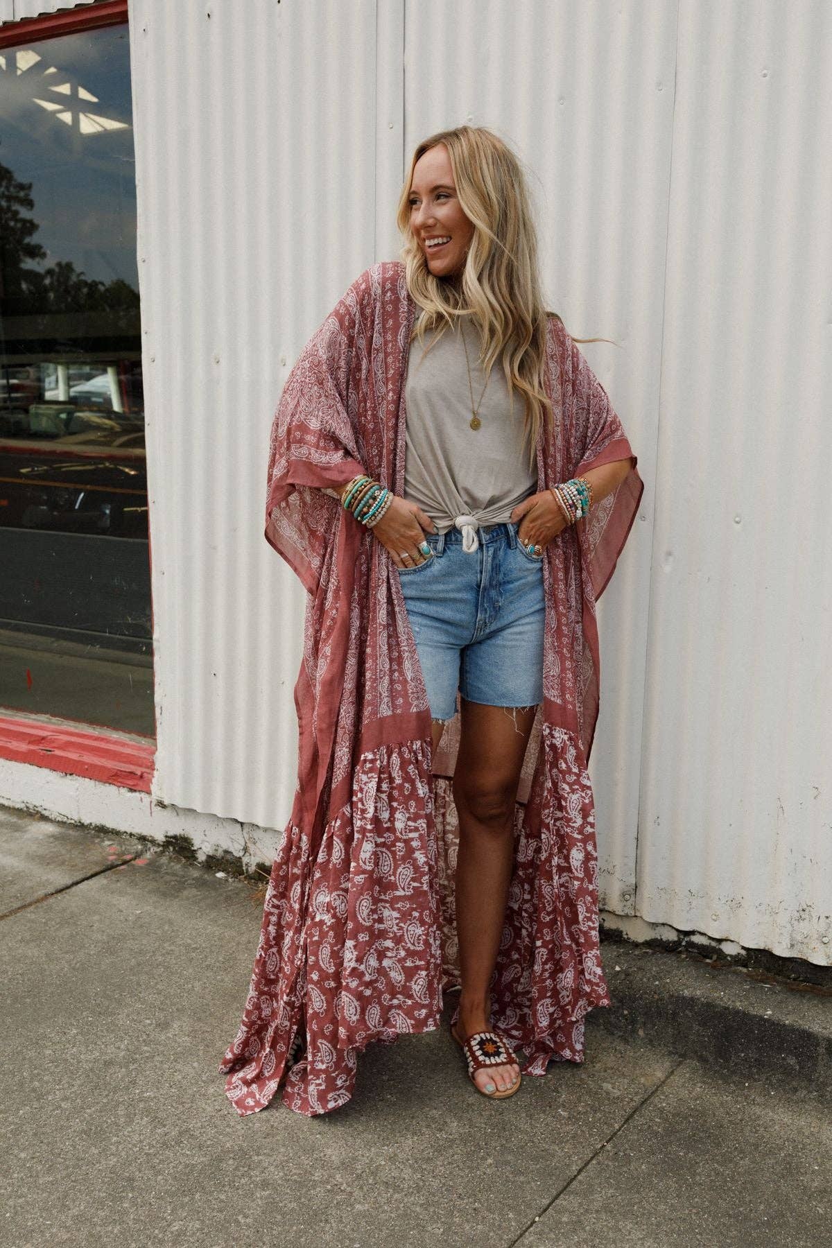 Three Bird Nest Paisley Tapestry Free Flow Duster Kimono - Wine - Suburban Boho