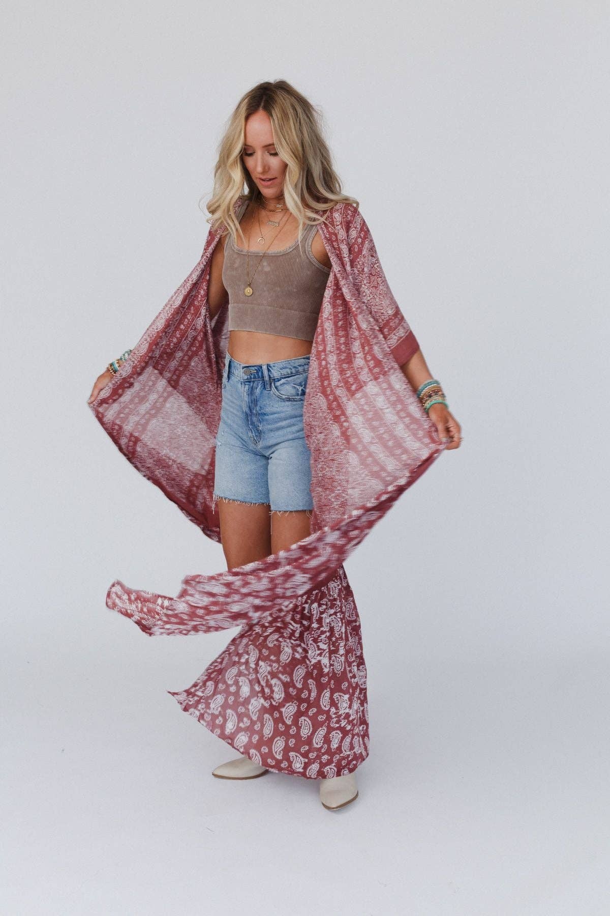 Three Bird Nest Paisley Tapestry Free Flow Duster Kimono - Wine - Suburban Boho