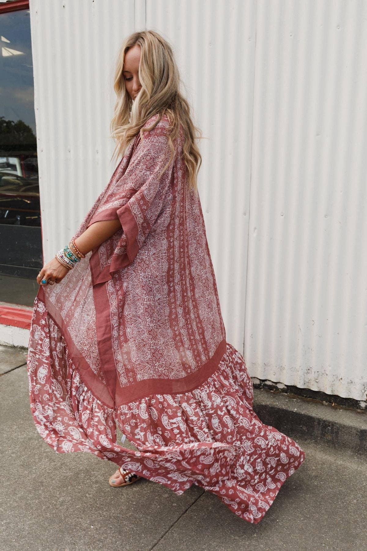 Three Bird Nest Paisley Tapestry Free Flow Duster Kimono - Wine - Suburban Boho