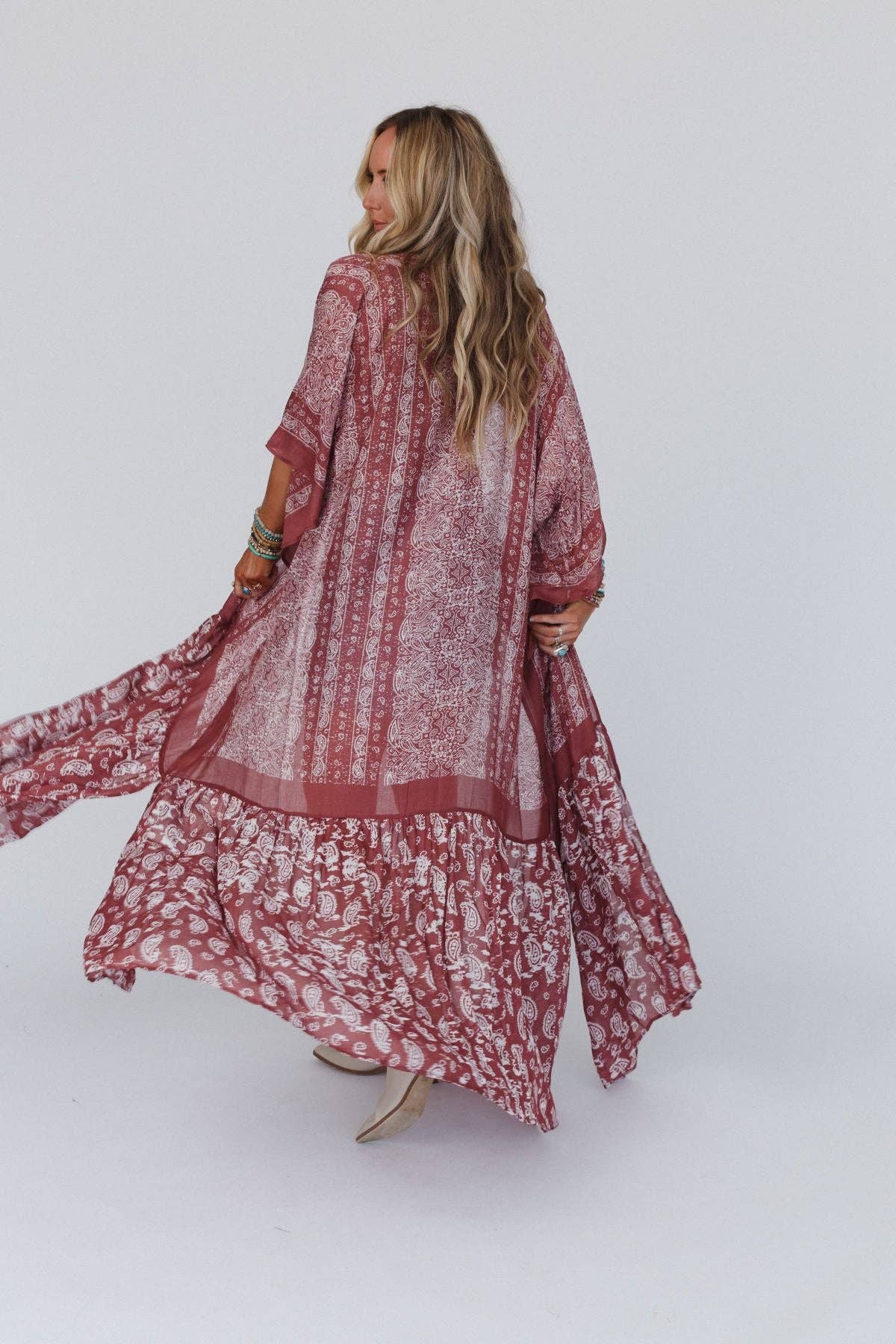 Three Bird Nest Paisley Tapestry Free Flow Duster Kimono - Wine - Suburban Boho