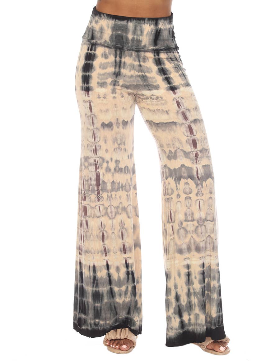Tie Dye Boho Hippie Palazzo Casual Pant Teal Cream - Suburban Boho