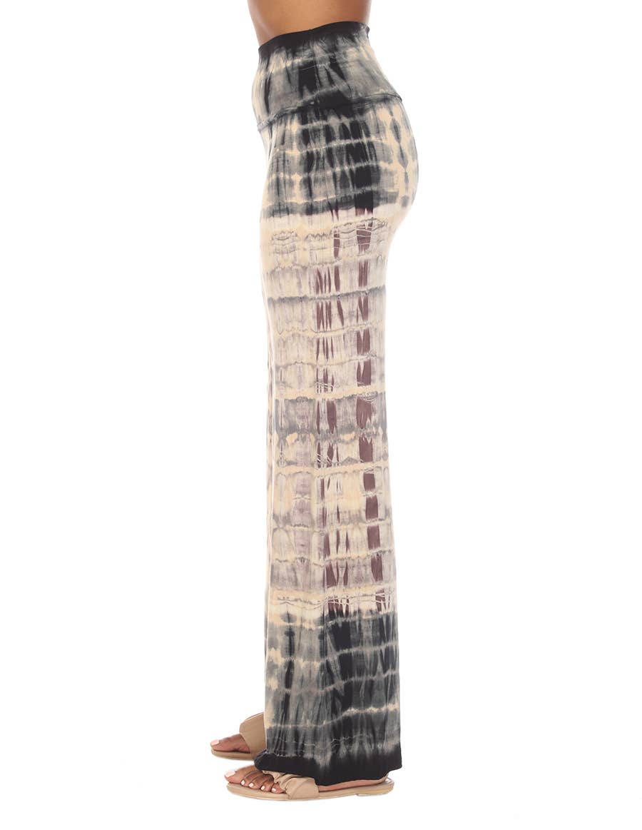 Tie Dye Boho Hippie Palazzo Casual Pant Teal Cream - Suburban Boho