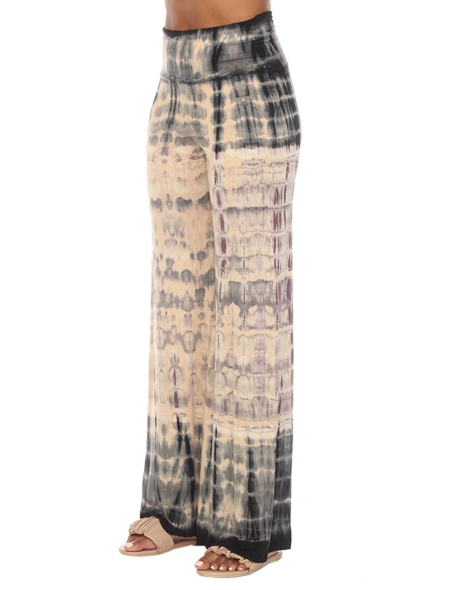 Tie Dye Boho Hippie Palazzo Casual Pant Teal Cream - Suburban Boho