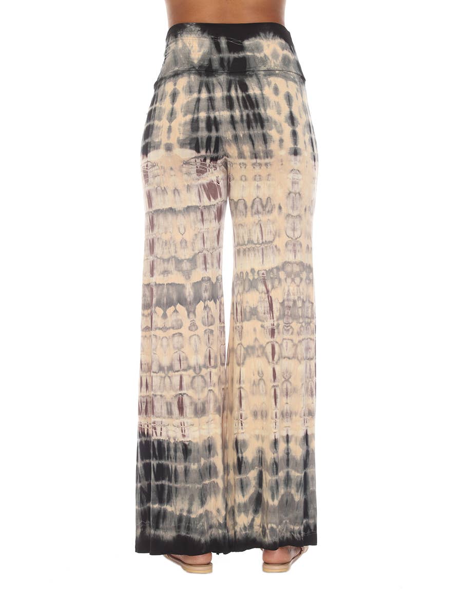 Tie Dye Boho Hippie Palazzo Casual Pant Teal Cream - Suburban Boho