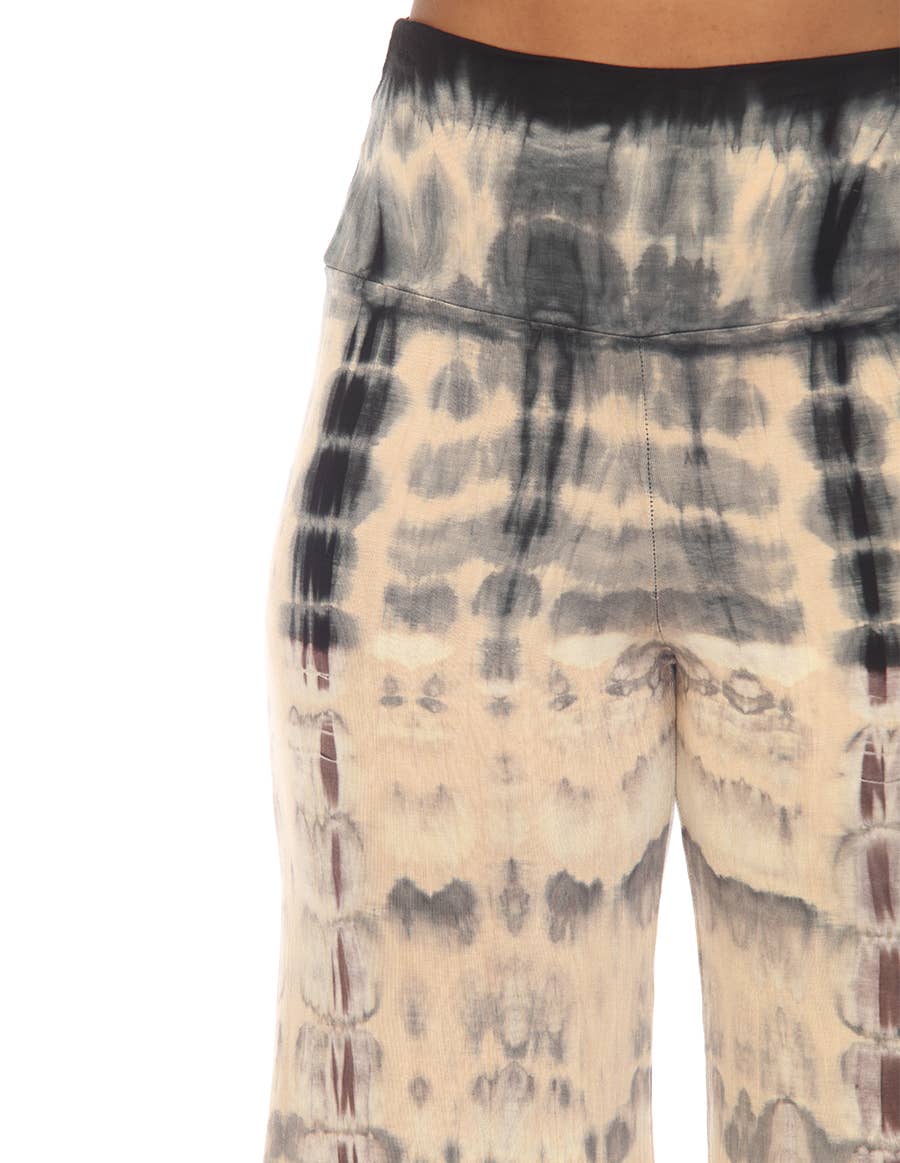 Tie Dye Boho Hippie Palazzo Casual Pant Teal Cream - Suburban Boho