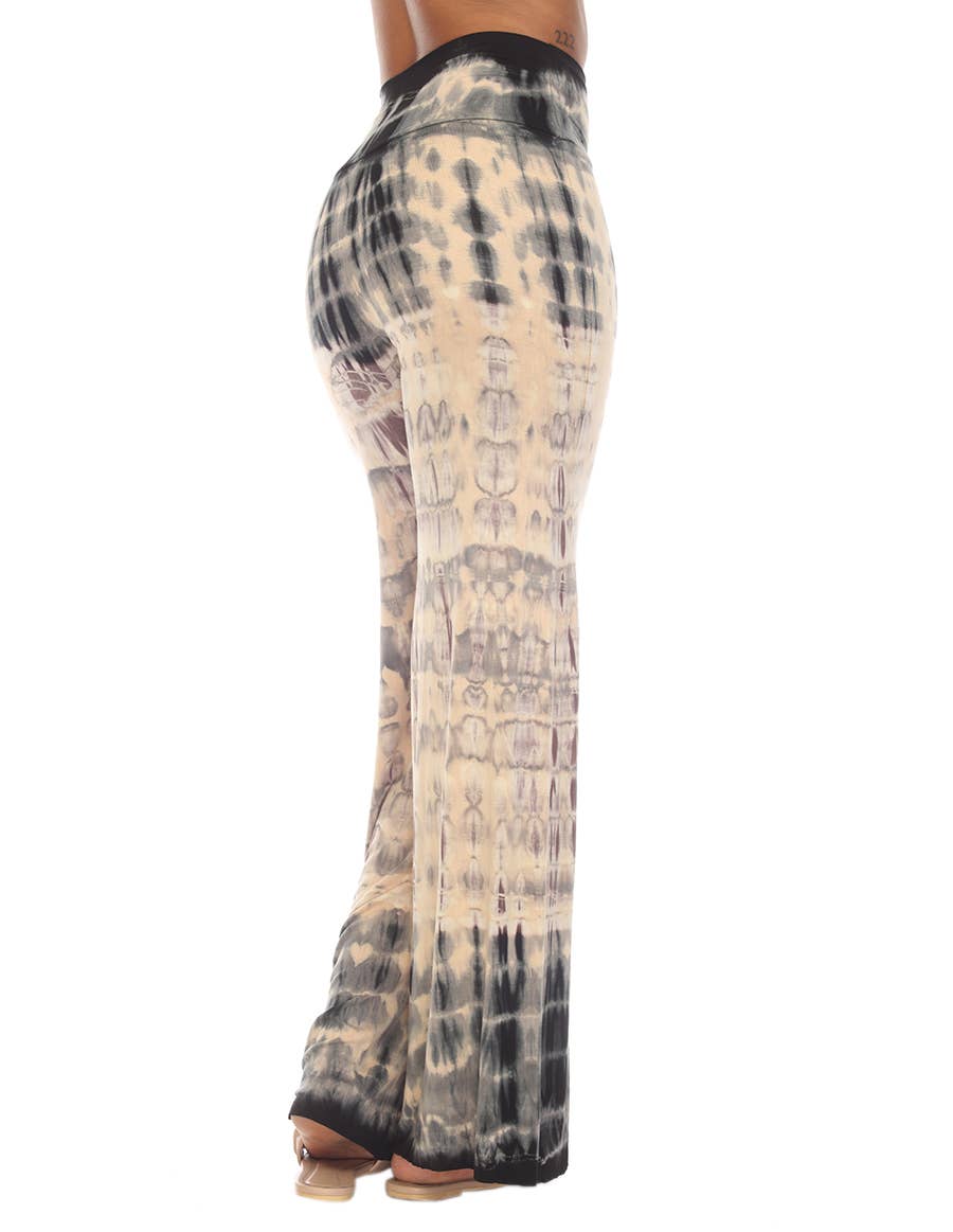 Tie Dye Boho Hippie Palazzo Casual Pant Teal Cream - Suburban Boho