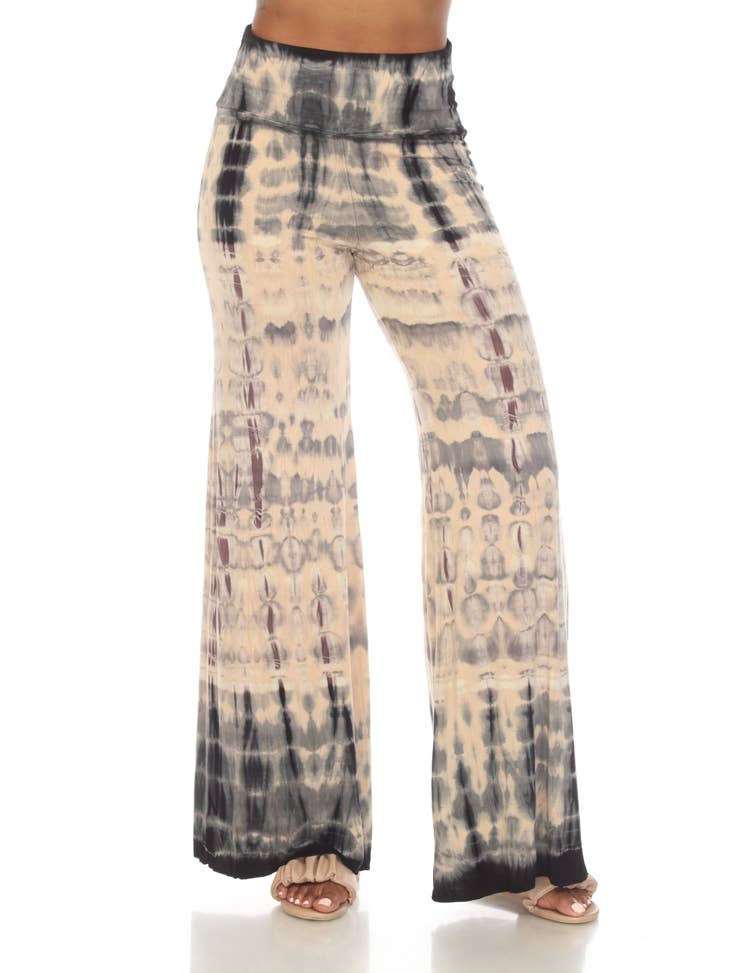 Tie Dye Boho Hippie Palazzo Casual Pant Teal Cream - Suburban Boho