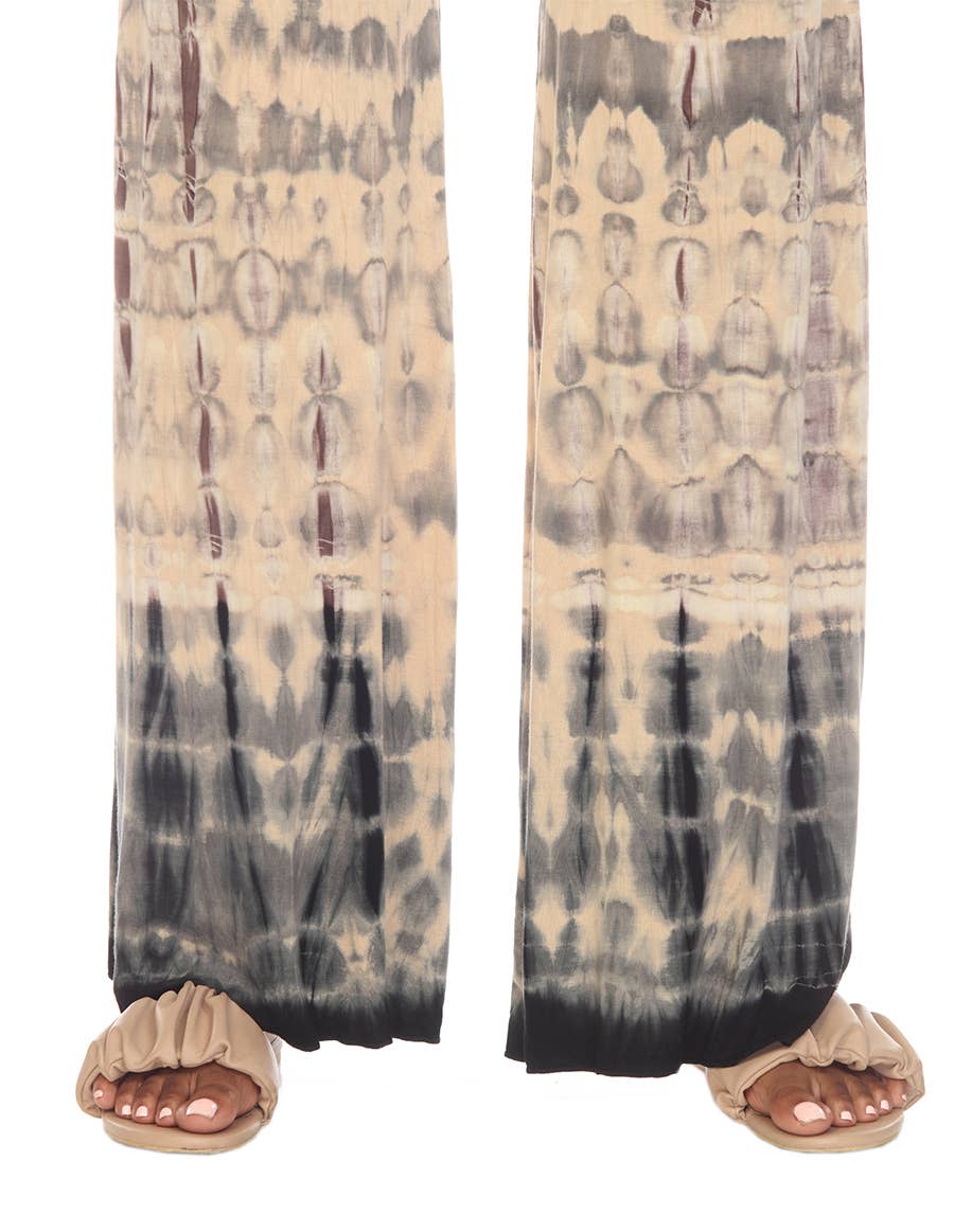 Tie Dye Boho Hippie Palazzo Casual Pant Teal Cream - Suburban Boho