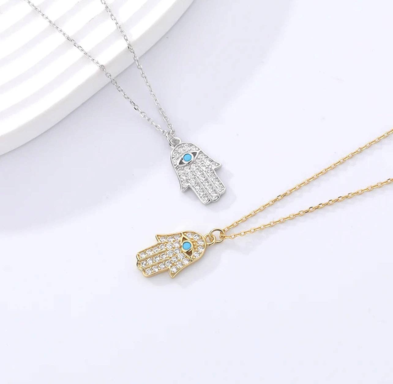 Turquoise Zircon Hamsa Hand Necklace 18K Gold over Sterling Silver - Suburban Boho