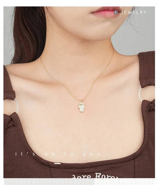 Turquoise Zircon Hamsa Hand Necklace 18K Gold over Sterling Silver - Suburban Boho